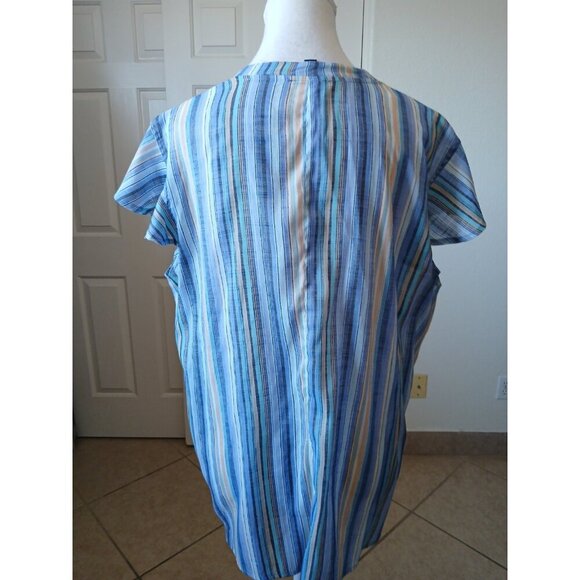 Cocomo Womens Blouse XL Blue Striped Flutter Sleeve Office Career Casual - Picture 2 of 15